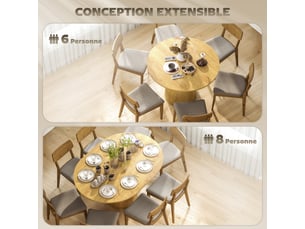 Table à manger extensible, table de cuisine, pour 6 à 8 personnes, effet bois naturel, 110-150 x 75 cm
