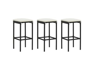 Lot de 3 tabouret de bar, chaise de bar avec coussins noir résine tressée
