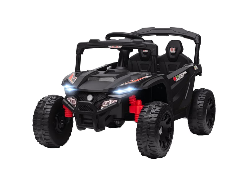  Voiture électrique 12 v pour enfants avec 2 moteurs, télécommande 2,4 ghz, suspension arrière, phares et musique - noire  - Conforama B