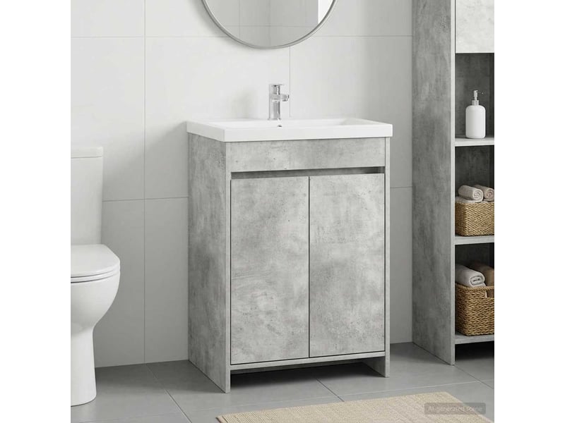  Meuble sous lavabo de salle de bain, commode gris béton shl1870  - Conforama B