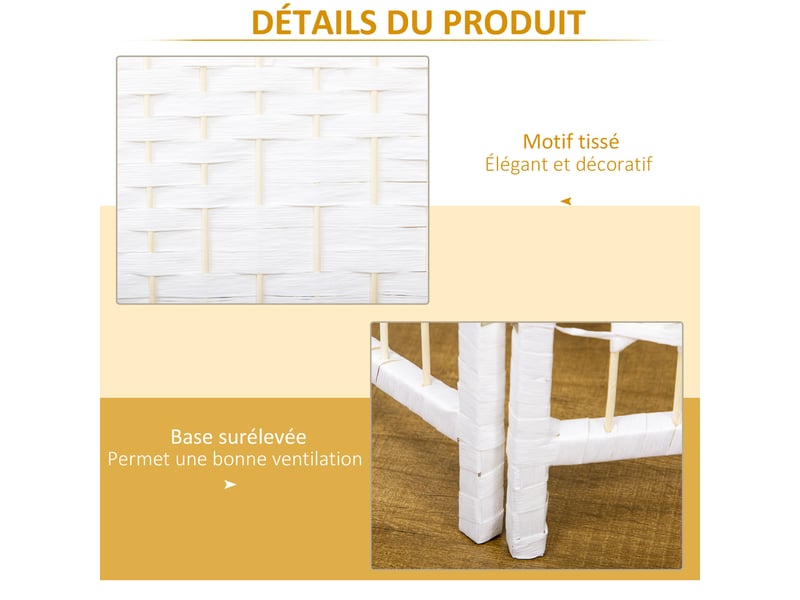  Paravent intérieur en bois séparateur de pièce cloison pliable 4 panneaux blanc 160 x 170 cm  - Conforama R