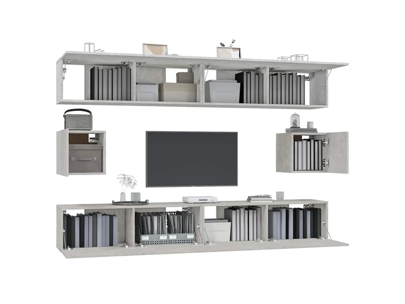  Ensemble de meubles tv - banc tv - meuble de rangement 6 pcs gris béton bois d'ingénierie  - Conforama D
