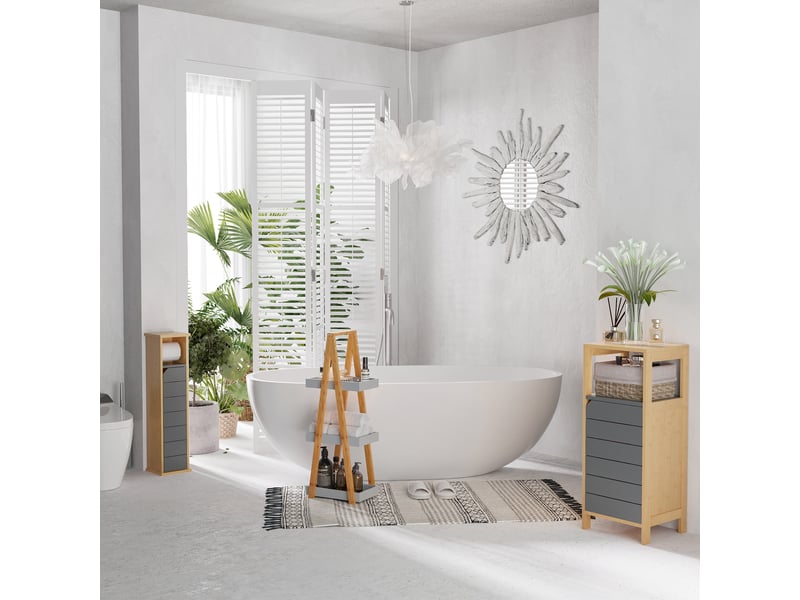  Porte-papier toilette à 2 niveaux, mdf gris, bambou  - Conforama C