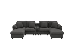 Canapé modulable d'angle ul avec rangement, bluetooth et console, gris cravdom