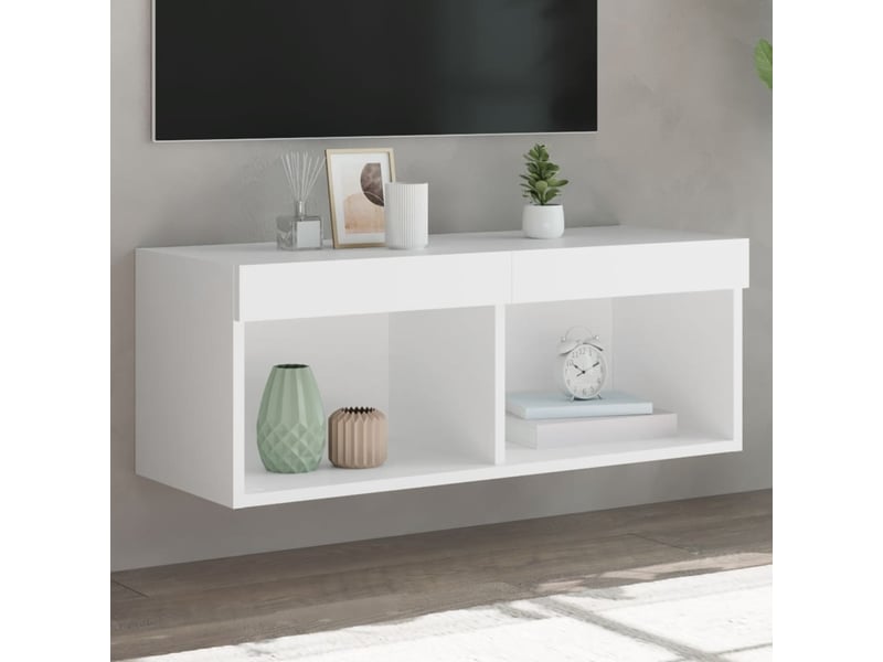  Meuble tv - banc tv - meuble de rangement avec lumières led blanc 80x30x30 cm  - Conforama B