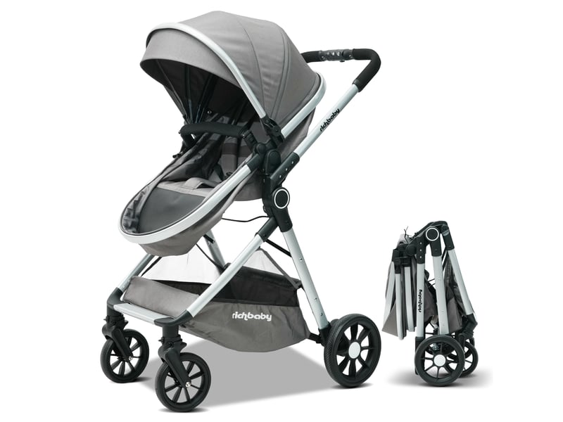 Poussette combinée 2 en 1 80 x 62 x 106 cm gris antique, tissu et mesh, pliage rapide, naissance à 36 mois - Conforama B