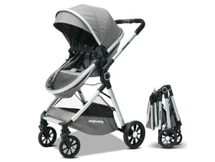 Poussette combinée 2 en 1 80 x 62 x 106 cm gris antique, tissu et mesh, pliage rapide, naissance à 36 mois