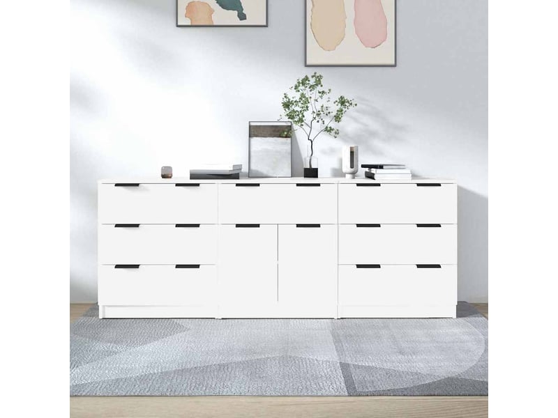  Buffets 3 pcs - bahut - meuble de rangement blanc bois d'ingénierie  - Conforama B