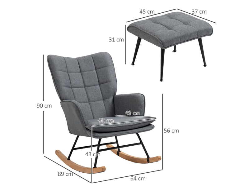  Fauteuil à bascule avec repose-pieds et dossier haut, fauteuil d'allaitement aspect lin pour salon et chambre, charge 130 kg, gris  - Conforama C