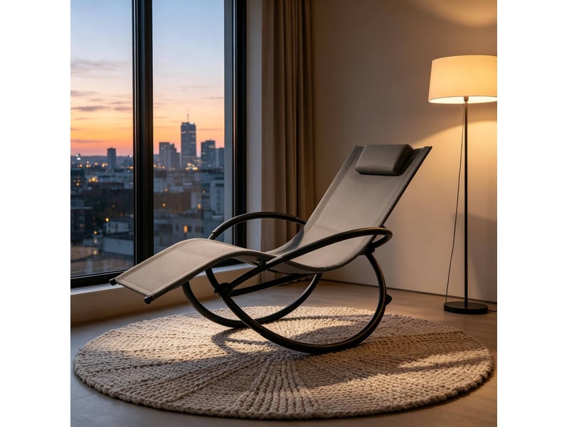  Transat à bascule 1 place gris en textilène, structure métal et coussin amovible pour l'extérieur, tout en douceur  - Conforama E