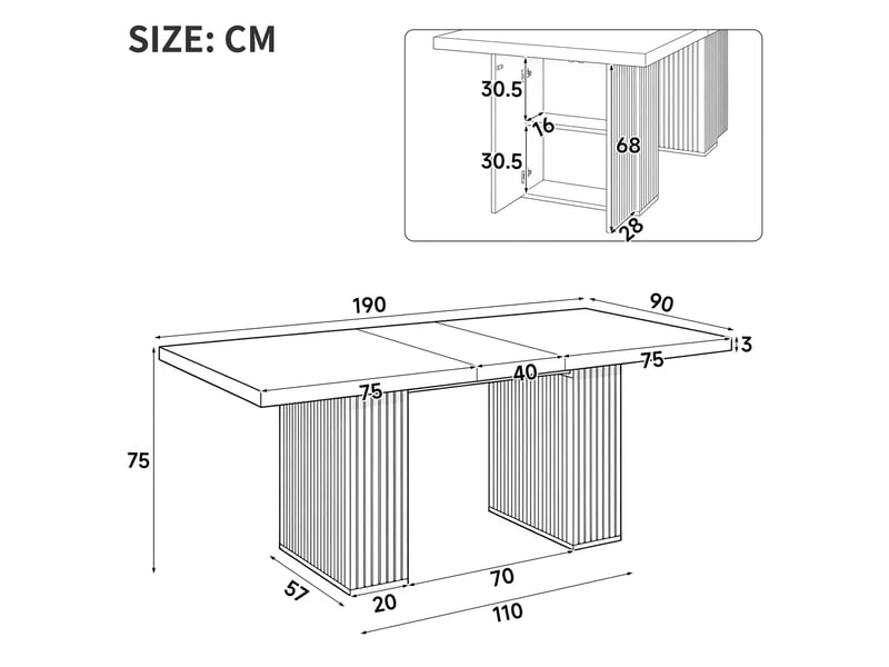  Table à manger extensible 150-190x90x75cm pour 6 à 8 personnes, avec rangement et plateau épais, style scandinave, effet chêne  - Conforama C