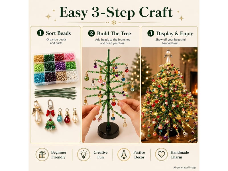 Kit diy sapin de noël en perles avec cadre métallique, décoration de table 3d avec perles cristal, loisirs créatifs, sapin de noël - Conforama C