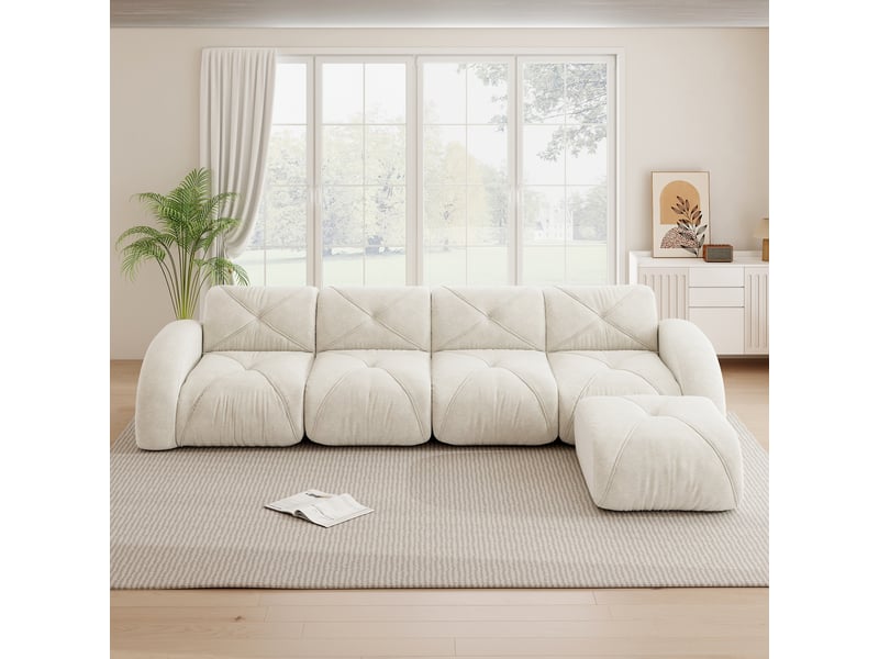 Canapé d'angle, canapé modulable – base antidérapante, avec repose-pieds, sans montage, beige clair, 4 places - Conforama C