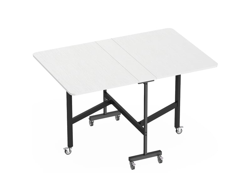  Table à manger pliante sur roulettes pour 4-6 personnes 120 cm, roues avec freins, 2 abattants, industriel, blanc noir  - Conforama B