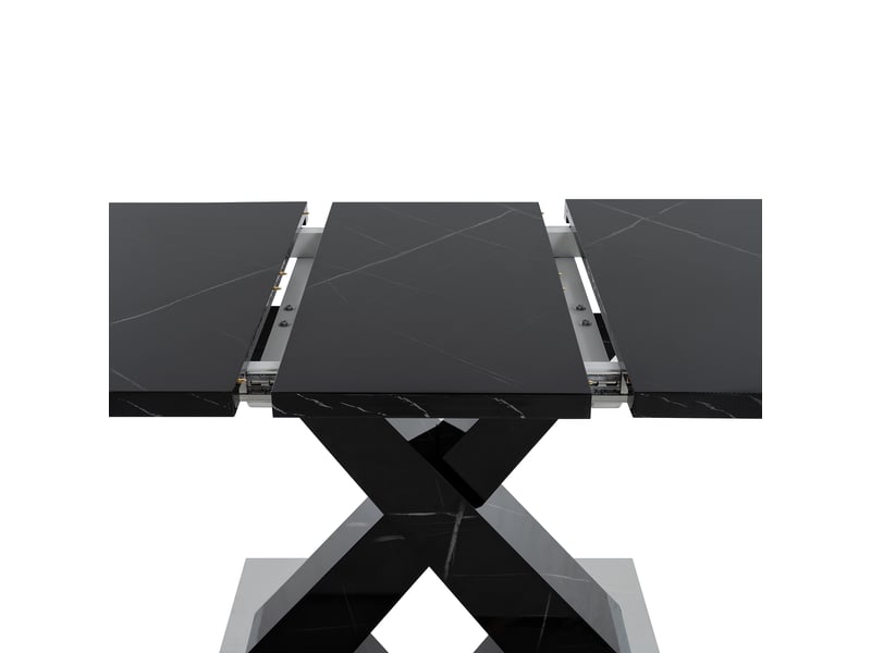  Table de salle à manger extensible en mdf et acier 120–160×80×76,5 cm noir marbre imprimé  - Conforama D