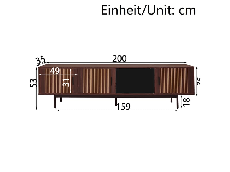 Meuble tv bas 200x35x53 cm led pilotable bluetooth, pilotage 16 appareils, portes verre, mdf particules, noir, noyer - Conforama C