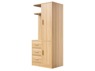 Armoire à une porte avec tiroirs, niches, penderie et crochets pour chambre, en bois naturel, 70 × 50 × 170 cm
