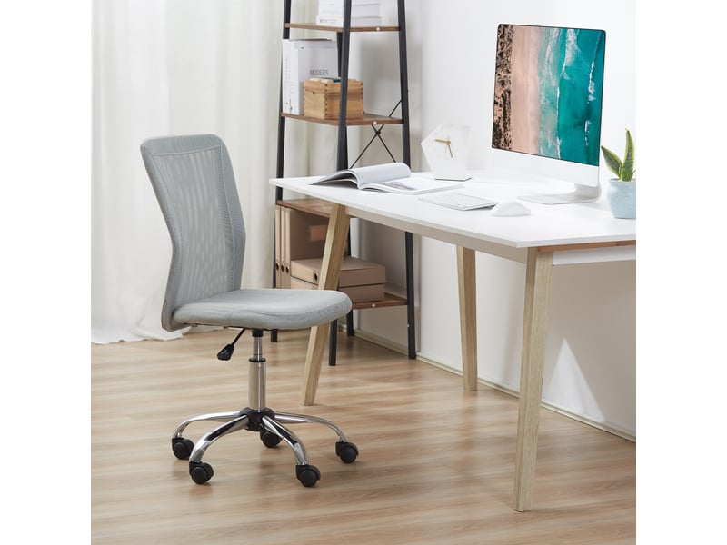  Chaise de bureau ergonomique sans accoudoirs en tissu mesh, hauteur réglable et 5 roulettes, grise  - Conforama C