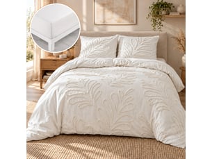 Parure de lit 240 x 220 cm 100% coton tufté anouk + drap housse 140 x 190 cm blanc