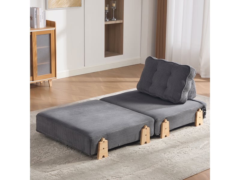 Fauteuil convertible 1 place - 90x86x84cm - chauffeuse pliable en lit d'appoint tissu velours côtelé et bois - gris  - Conforama D