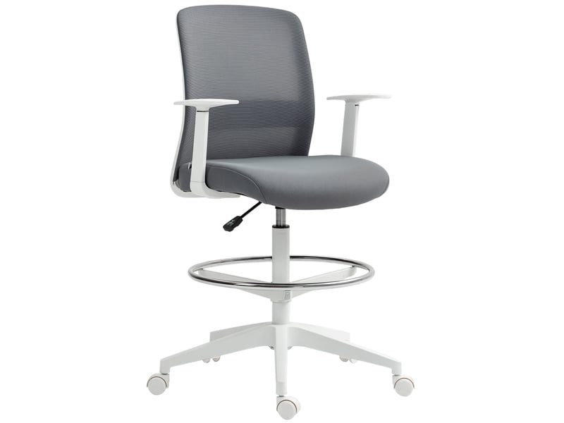 Chaise de bureau pivotante à roulettes, dossier en maille, coussin en mousse, grise  - Conforama A