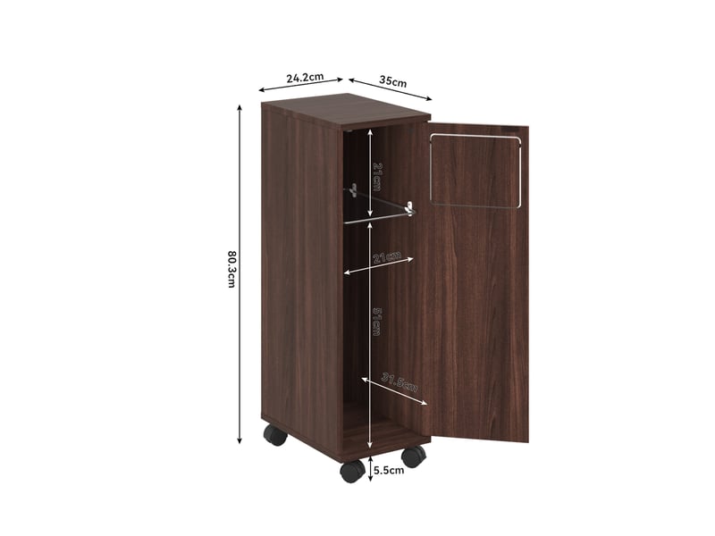 Meuble poubelle modenvie à roulettes 1 compartiment 24,2 x 35,1 x 80,2 cm mdf brun noyer brillant - Conforama C