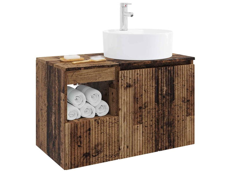  Ensemble de mobilier de salle de bain 2 pc bois ancien cf64037  - Conforama C
