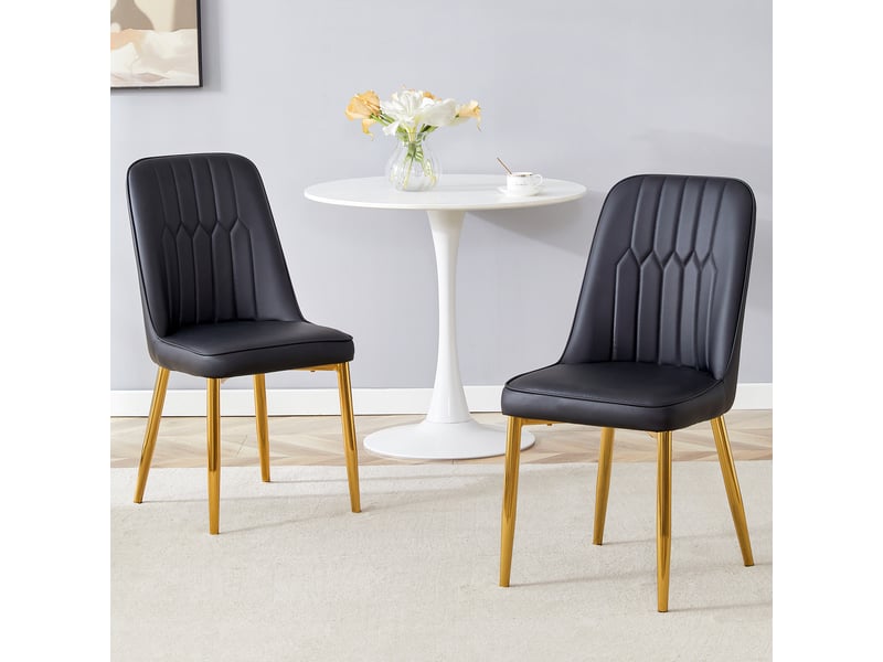  Chaise de salle à manger avec dossier ergonomique  - assise rembourrée, métal et similicuir noir et doré  - Conforama C