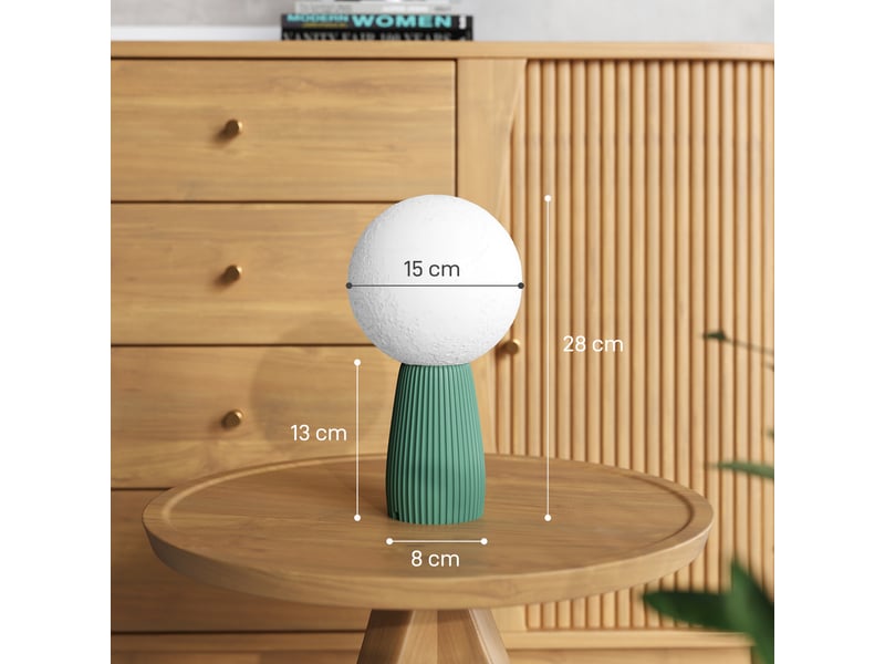 Lampe de table en forme de lune, 3 couleurs et 10 niveaux de luminosité, en abs, ø15 x 28 cm, blanc et vert foncé - Conforama E