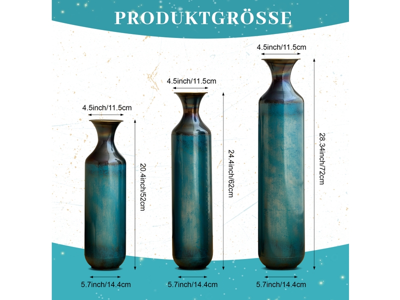  Vase décorative en métal 3 tailles bleu-vert patiné evryae  - Conforama B