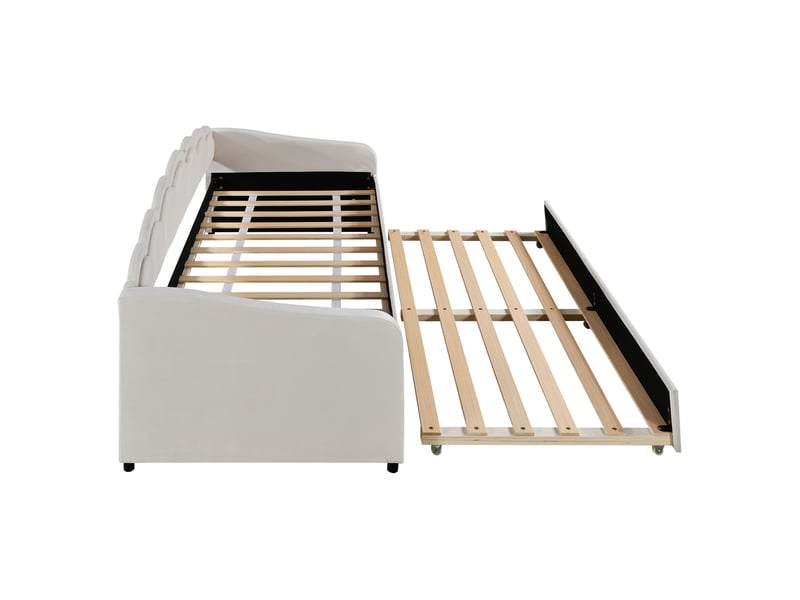  Lit gigogne 90x200 avec éclairage led, lit banquette velours beige pour chambre d'amis  - Conforama E