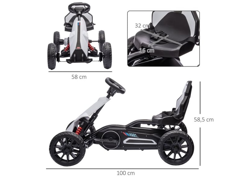  Kart électrique pour enfants - modèle blanc - 12 v - vitesse réglable 3-5 kmh - sécurité renforcée YJP-T3323P356521 - Conforama C