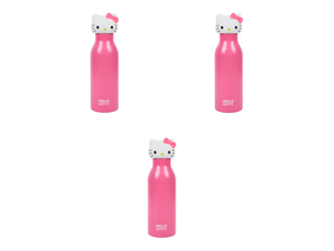Lot de 3 bouteilles isothermes hello kitty 40 cl - bouchon 3d hello kitty - rose