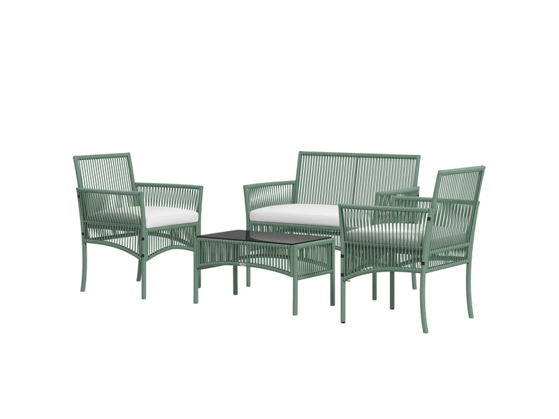  Ensemble salon de jardin 4 pcs canapé 2 pl. 2 fauteuils 1 table basse plateau verre trempé  - Conforama A