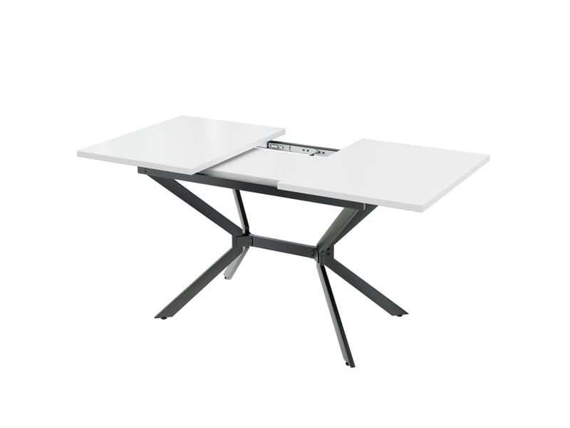  Table de salle à manger extensible pour 4 à 6 personnes avec plateau réglable et pieds métal, mdf blanc  - Conforama A