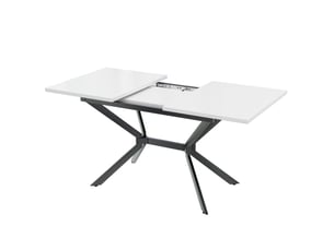 Table de salle à manger extensible pour 4 à 6 personnes avec plateau réglable et pieds métal, mdf blanc