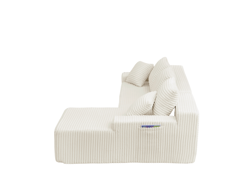 Canapé d’angle modulable 4 places en velours côtelé beige, 239x156x79 cm - Conforama R