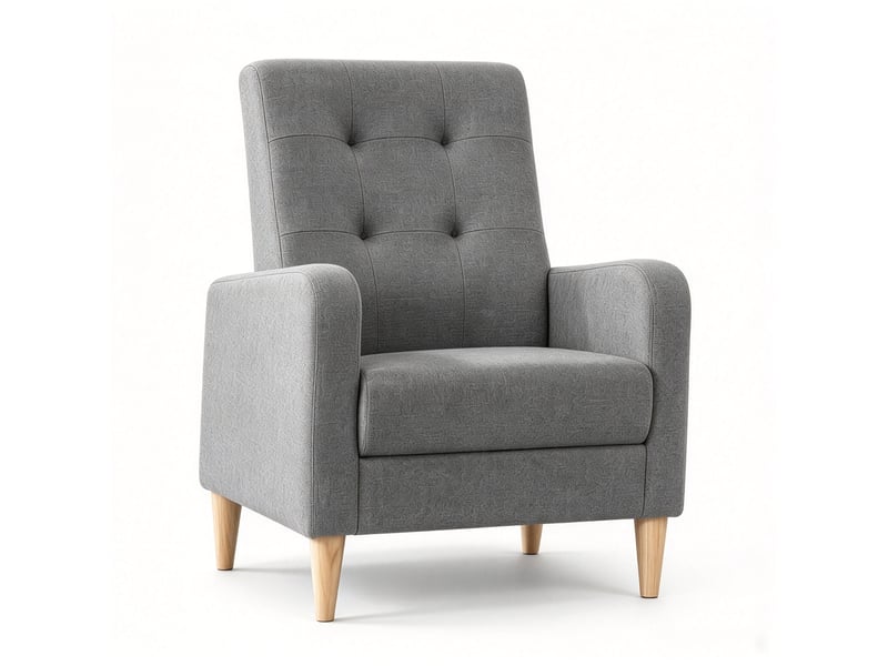  Fauteuil lounge nordique 1 place gris foncé, revêtement aspect lin, structure bois massif  - Conforama B