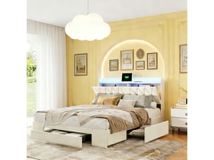 Lit avec rangement 160x200 cm YELENARO coloris beige