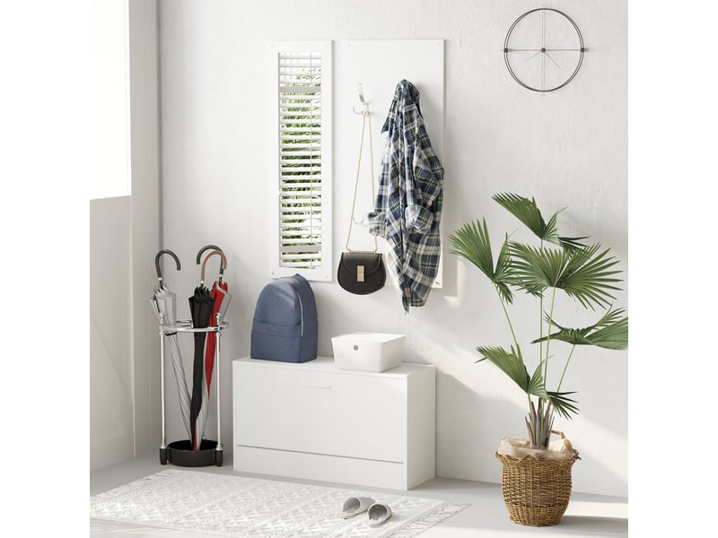  Ensemble de 3 meubles d'entrée en bois comprenant un porte-chaussures, un porte-manteau et un miroir, 80 x 27 x 46,5 cm - blanc  - Conforama D