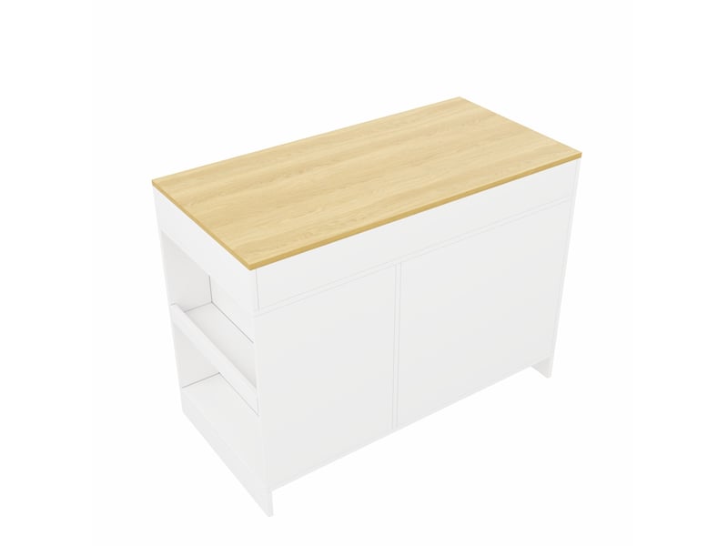  Îlot de cuisine 120 x 60 x 90 cm blanc en mdf, 3 tiroirs, étagère réglable et rangement  - Conforama E