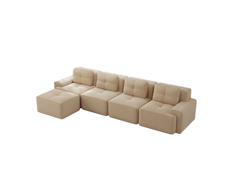  Canapé d'angle, canapé modulable, base antidérapante, sans cadre, sans montage, avec méridienne, en velours tricoté, 4 places, style cloud, beige  - Conforama W