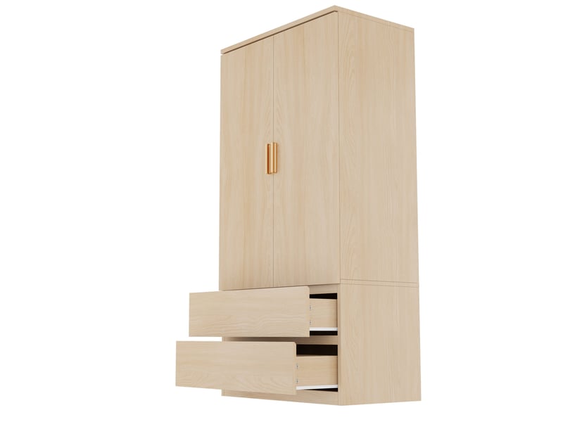  Armoire multifonctionnelle 70x50x170 cm avec 2 portes et 2 tiroirs en mdf couleur bois, design naturel  - Conforama E