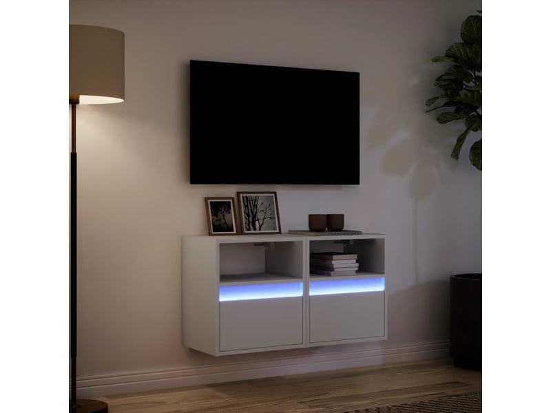 Lot de 2 meuble tv mural avec lumières led blanc 41x31x45 cm shl66519 - Conforama E