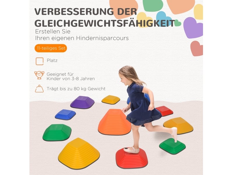  Pierres d'équilibre enfant 11 pièces 21,5 à 37 cm – multicolore – empilables antidérapantes, 3-8 ans  - Conforama E