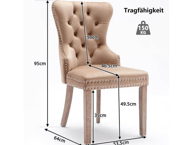  Lot de 6 chaises de salle à manger 53x46,5x95 cm pieds réglables bois café clair  - Conforama E