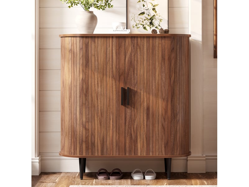  Buffet tcqpz 85 x 40 x 93 cm 2 portes coulissantes à rideau 4 crochets rangement mdf et panneaux de particules naturel  - Conforama E