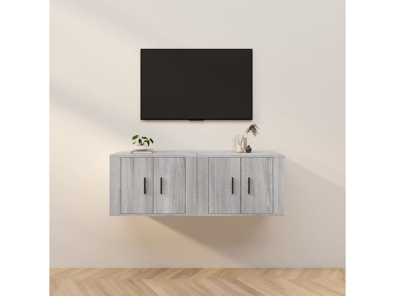  Lot de 2 meuble tv mural, meuble tv suspendu sonoma gris 57x34,5x40 cm  - Conforama B