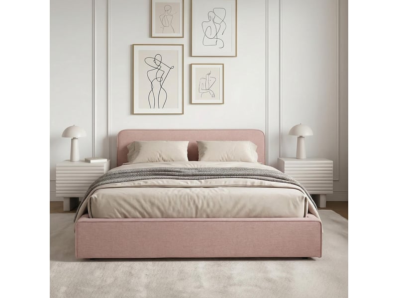 Lit double belarti 140 x 190 cm, revêtement en tissu - rose - Conforama C