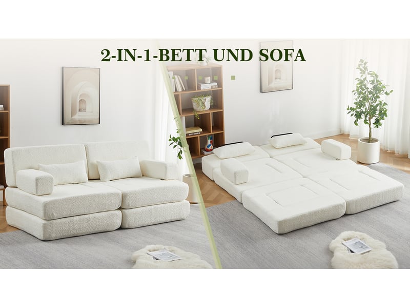 Canapé convertible modulable 4 places – beige – tissu chenille, couchage d'appoint et gain de place - Conforama C